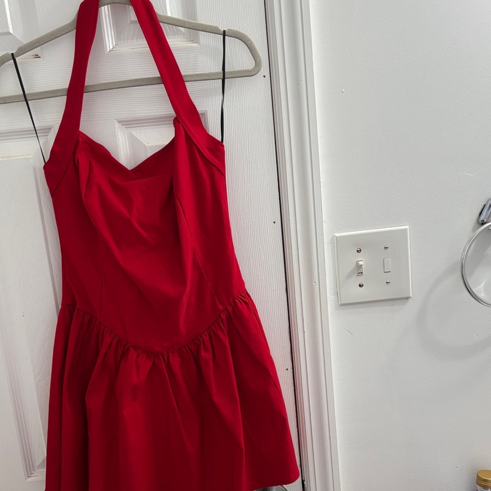 Elegant Red Halter Mini Dress